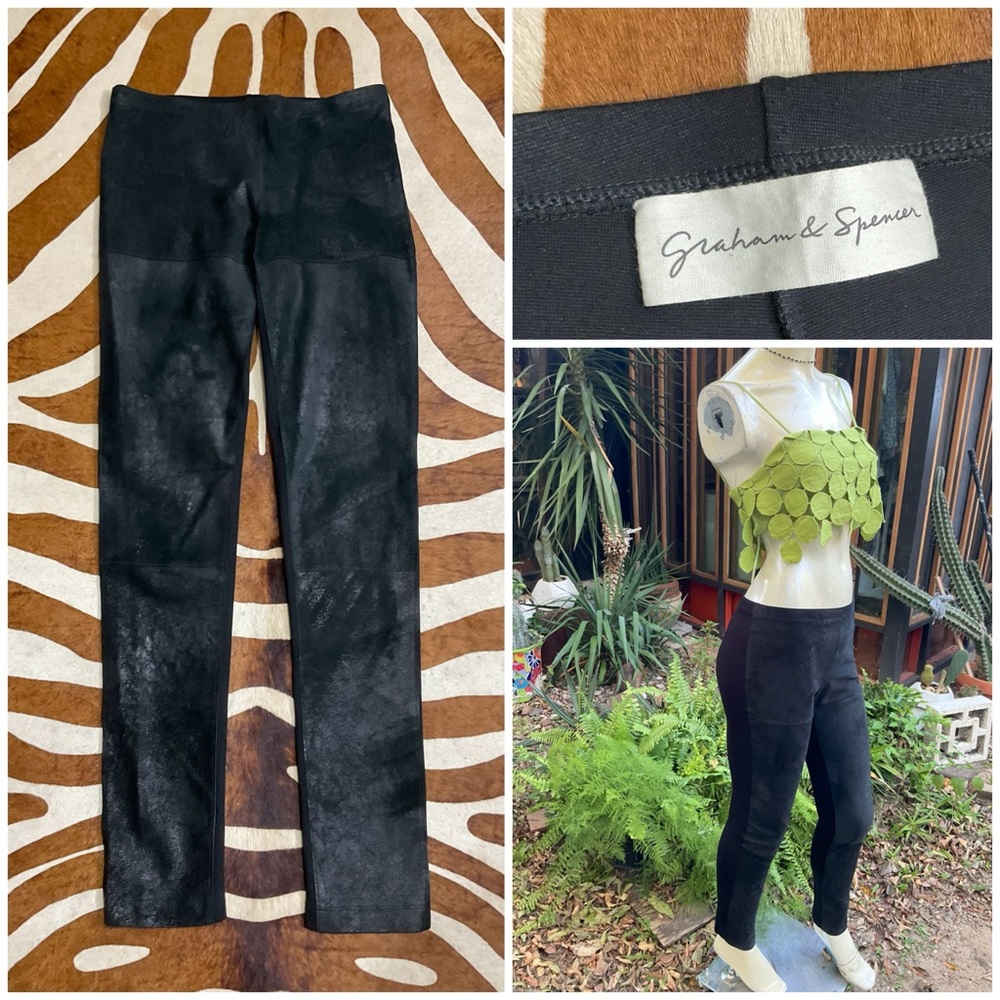 GRAHAM & SPENCER Leather Leggings with Contrast Black Size Small
